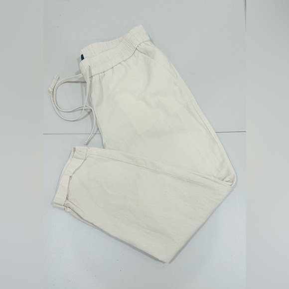 J.Crew Linen-Cotton Drawstring Cream Pant For Women Size 10 - Picture 2 of 9